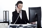 Business Woman Busy At Office Stock Photo
