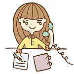 Business Woman Calling By Phone, Cartoon Illustration Stock Photo
