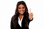 Business Woman Cheerful Thumb Up Stock Photo