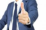 Businessman Finger Gun Or Pointing Isolated On White Background Stock Photo
