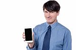Businessman Showing His Phone! Stock Photo