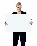 Businesswoman Holding Blank Board Stock Photo
