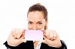 Businesswoman With Post It Stock Photo