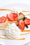 Cake With Fresh Strawberry And Whipped Cream Stock Photo