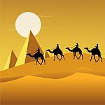 Camel Caravan In Desert