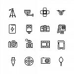 Camera And Accesories Icon Set On White Background Stock Photo