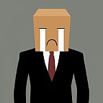 Cardboad Businessman With A Crying Face Stock Photo