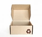 Cardboard Box With Recycle Logo Stock Photo