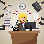 Cartoon Businesswoman With Many Workload Stock Photo