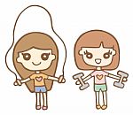 Cartoon Cute Girls Exercising And Using Dumbells Stock Photo