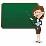 Cartoon Smart Girl Presenting With Blackboard And Book Stock Photo