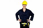 Casual Woman Construction Worker Portrait Stock Photo