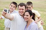 Cheerful Family Of Five Taking Self Portrait Stock Photo