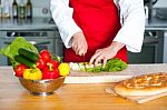 Chef Hand Chopping Vegetables Stock Photo