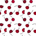 Cherry Seamless Pattern By Hand Drawing On White Backgrounds Stock Photo