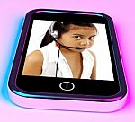 Child Wearing Headset On Mobile Stock Photo