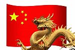 China Flag With Golden Dragon Stock Photo
