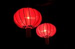 Chinese Red Lanterns In The Night Stock Photo