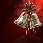 Christmas Bells Holly Leaf And Ribbon Stock Photo