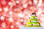 Christmas Cake On Red Background Stock Photo