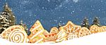 Christmas Cookie On Snow Decorated For Holidays Season Stock Photo