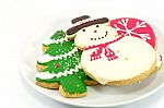 Christmas Cookies; Snow Man And Christmas Tree Stock Photo