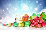 Christmas Gifts Boxes On Blue Background Stock Photo
