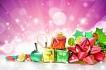 Christmas Gifts Boxes On Pink Background Stock Photo