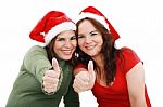 Christmas Girls With Santa Hat Stock Photo