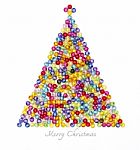 Christmas Tree Decorate By Colorful Beads On White Background