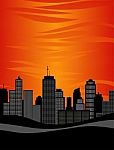City Skyline Sunset Stock Photo