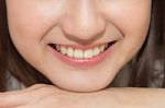 Close-up Asian Woman Smiling With White Teeth Stock Photo