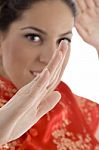 Close Up Of Woman Showing Karate Gesture Stock Photo