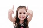Close Up Portrait Of Cute Girl Showing Thumbs Up.isolated On Whi Stock Photo