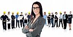 Confident Woman Leading A Business Team Stock Photo