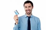 Corporate Guy Showing His Debit Card Stock Photo