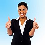 Corporate Woman Showing Double Thumbs Up Stock Photo