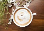 Cup Of Coffe With Flower Stock Photo