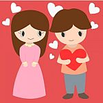 Cute Boy And Girl With Hearts Background For Valentine Day Stock Photo