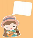 Cute Girl Playing Guitar, Cartoon Illustration Stock Photo