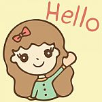 Cute Girl Saying Hello, Cartoon Illustration Stock Photo
