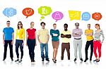 Diversified People With Graphic Modern Icons Stock Photo