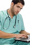 Doctor With Laptop And Stethoscope Stock Photo