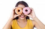 Donut And Woman Stock Photo