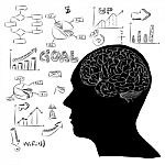 Doodle Human Brain With Infographic Diagram Stock Photo