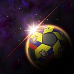 Ecuador Flag On 3d Football With Rising Sun Illustration Stock Photo