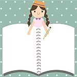 Empty Space With Cute Girl, Cartoon Illustration Stock Photo