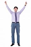 Exited Business With Raised Arms Stock Photo