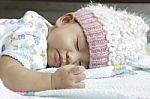 Face Of Baby Asleeping On Bed Stock Photo