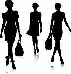 Fashion Silhouette Girls walking Stock Photo